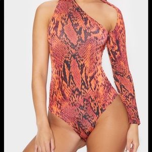 Orange snake print one shoulder top